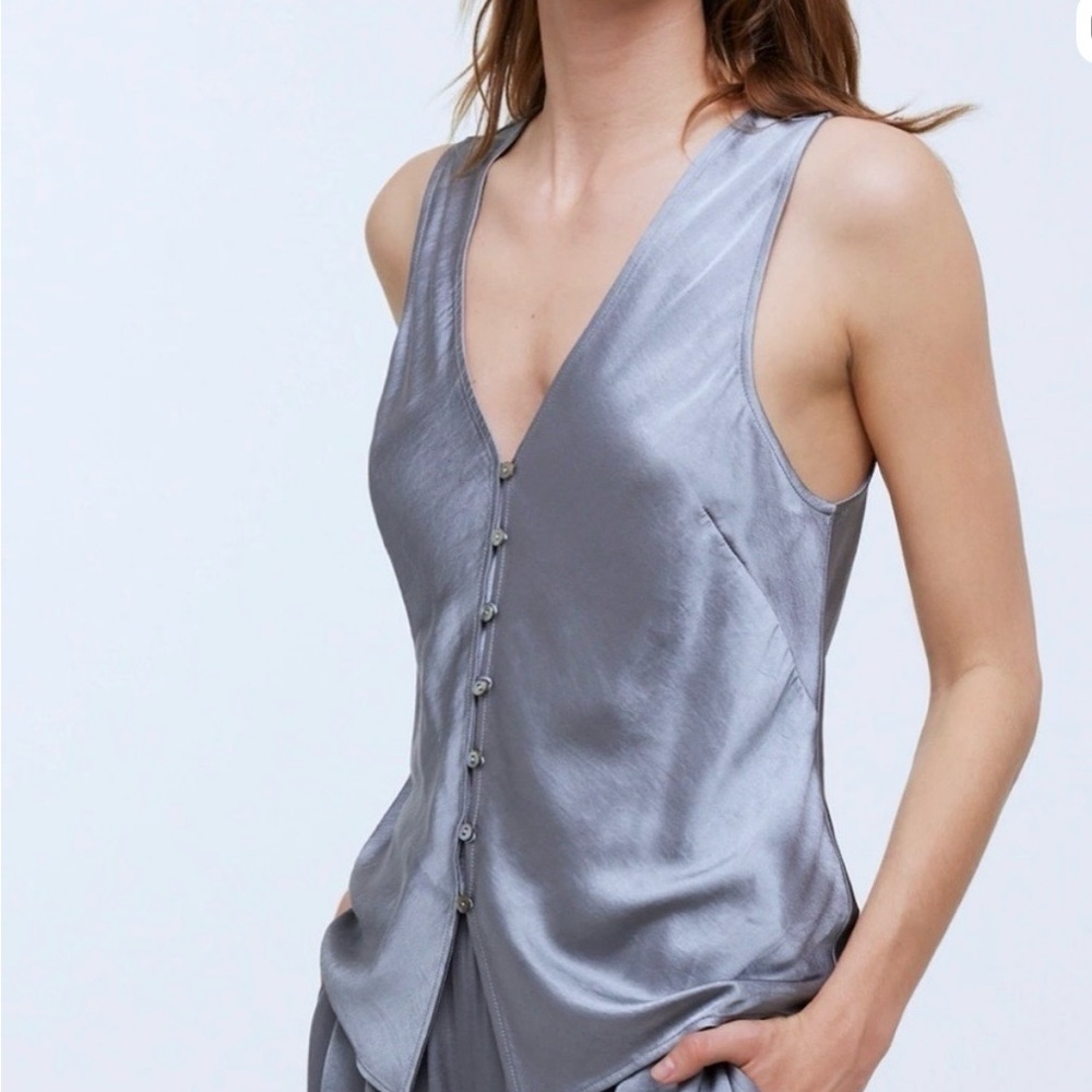 Madewell Satin Dusk Gray Button-Front